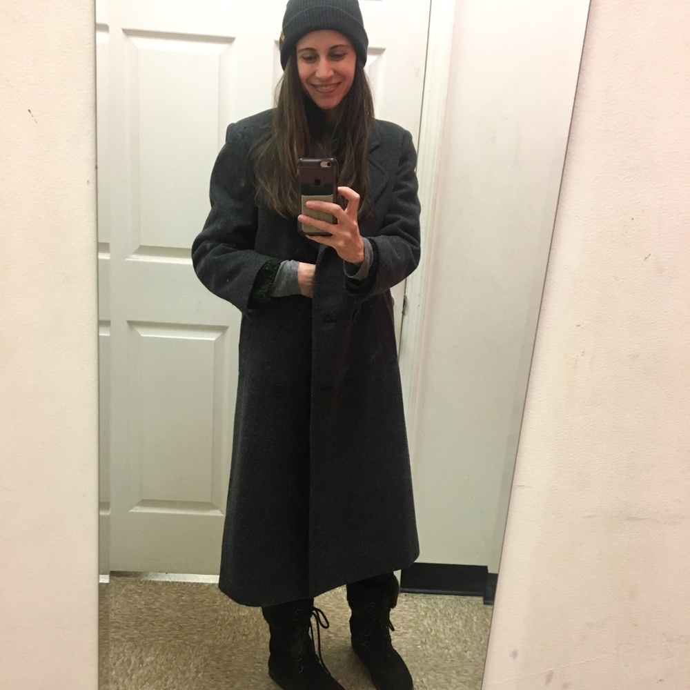 {Vintage} 100% Wool Long Grey Blogger Jacket/Coat - Picture 2 of 8
